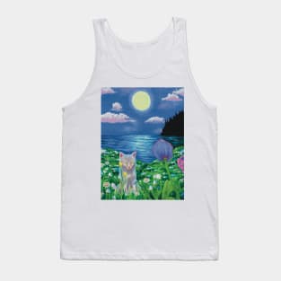 Calm landscape and cute cat cottagecore Tank Top